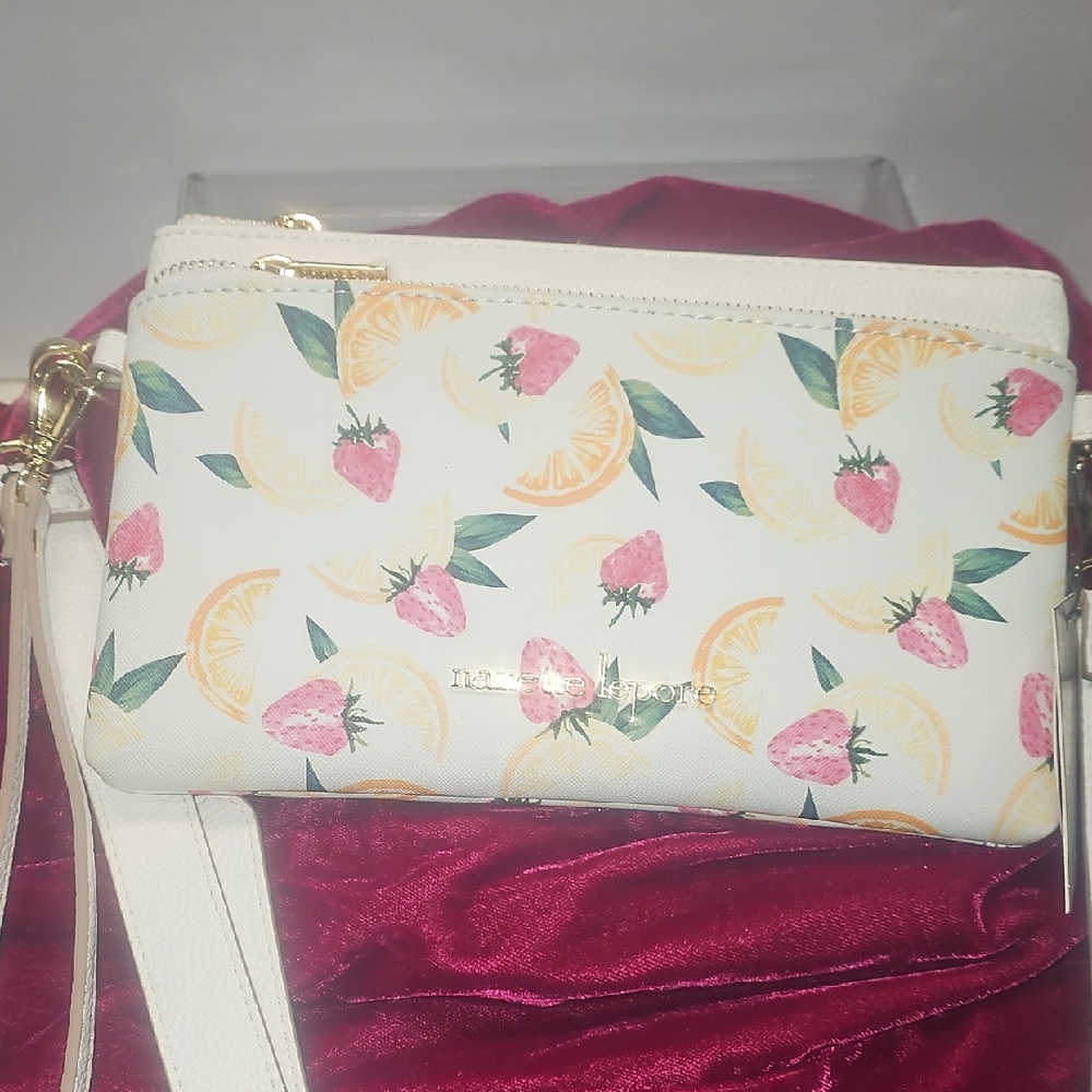 Nanette Lepore‎ White and Pink Crossbody Bag with Fruit Design NEW